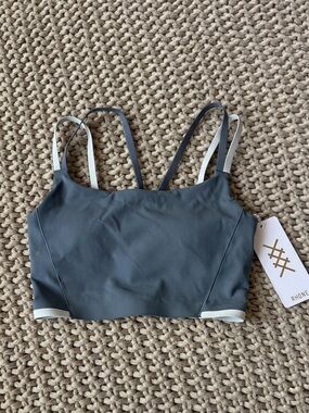 RHONE Charcoal Gray & White Strappy Sports Bra